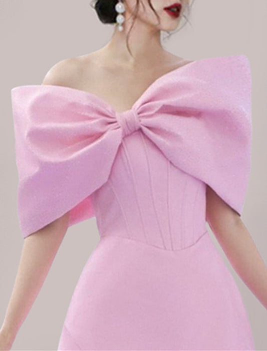 A-Line Homecoming Dresses Princess Dress Graduation Party Wear Short / Mini Sleeveless Off Shoulder Satin with Bow(s)