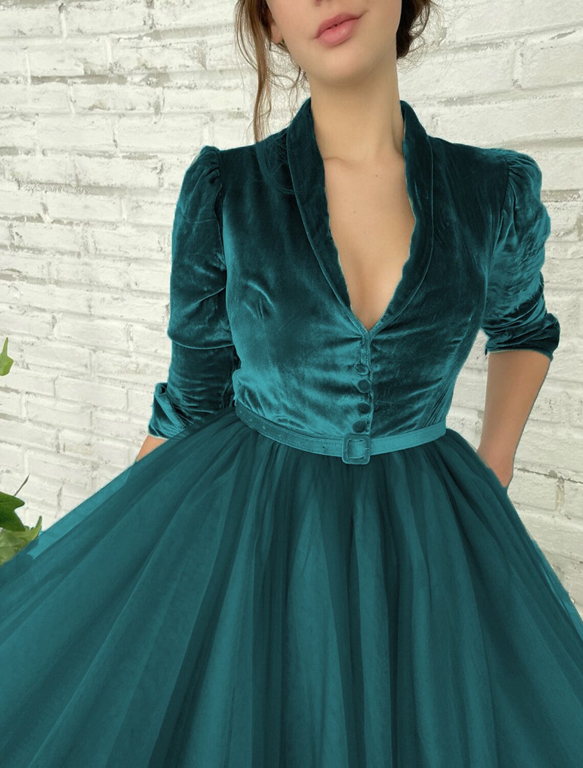 Ball Gown Cocktail Dresses Elegant Dress Party Wear Quinceanera Ankle Length Half Sleeve V Neck Tulle with Sash / Ribbon Buttons Splicing