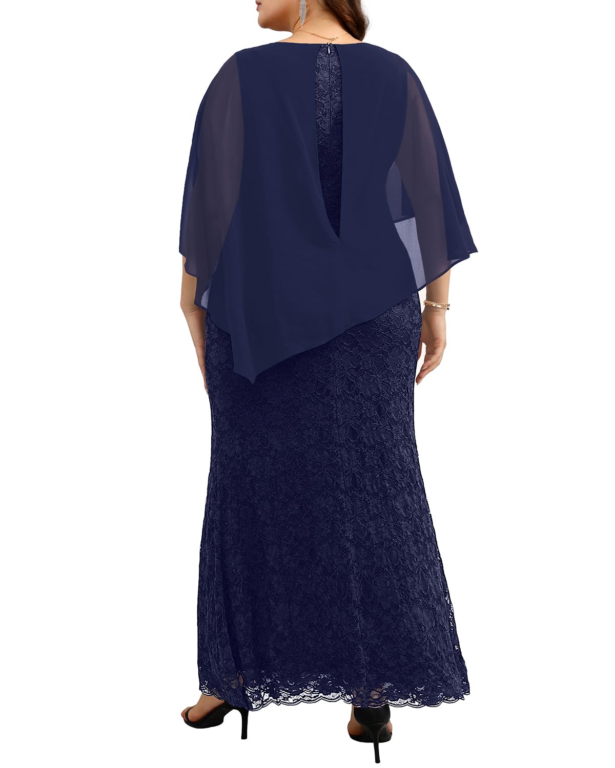 DingJiDress Mother of the Groom / Bride Dresses Plus Size Cape Dress with Chiffon Overlay Gown Lace Long Mermaid Dresses Formal Dresses Wedding Guest Dress