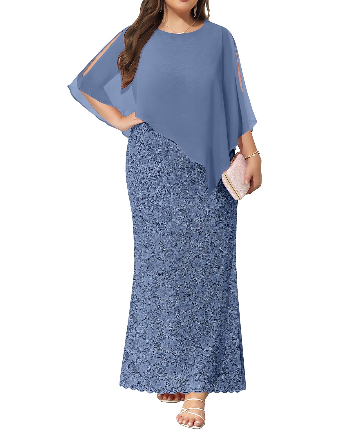 DingJiDress Mother of the Groom / Bride Dresses Plus Size Cape Dress with Chiffon Overlay Gown Lace Long Mermaid Dresses Formal Dresses Wedding Guest Dress
