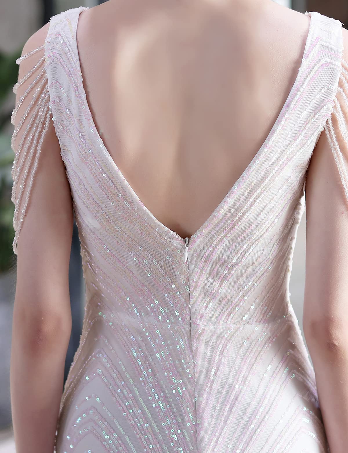 Evening Gown Sexy Dress Formal Floor Length Sleeveless V Neck Sequined with Tassel