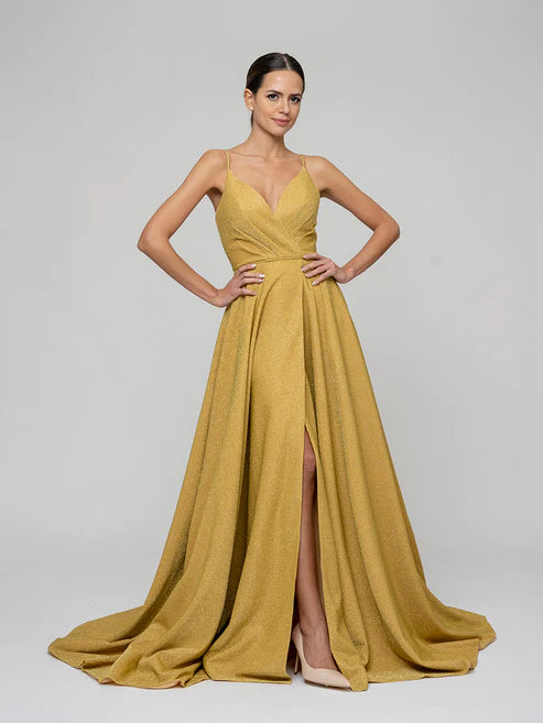 DingJiDress Sweep Train Metallic Glitter A Line Prom Dresses