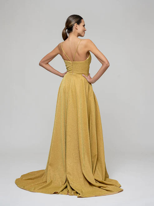 DingJiDress Sweep Train Metallic Glitter A Line Prom Dresses