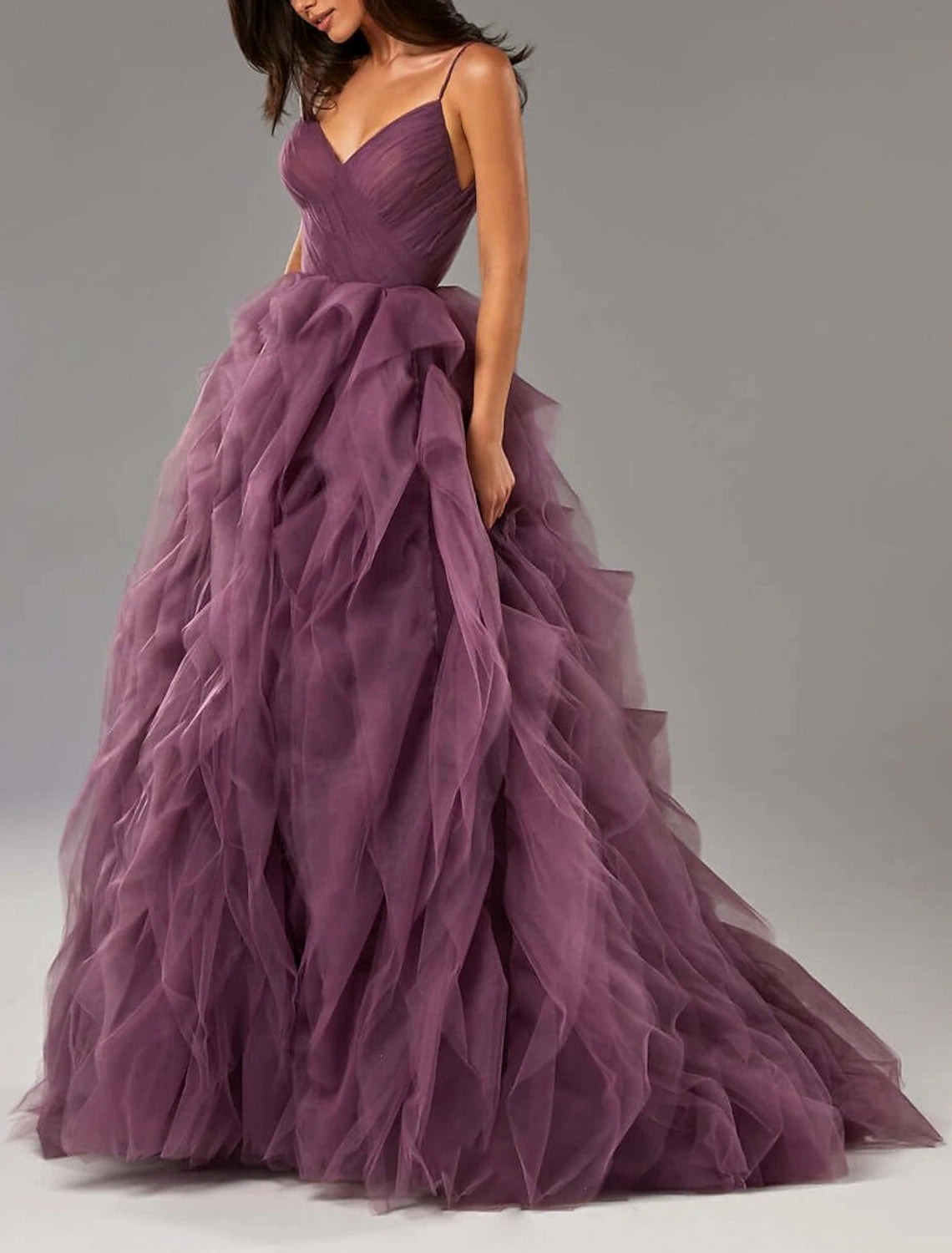 Ball Gown Party Dress Beautiful Back Elegant Prom Formal Evening Dress V Neck Sleeveless Sweep / Brush Train Tulle with Ruffles