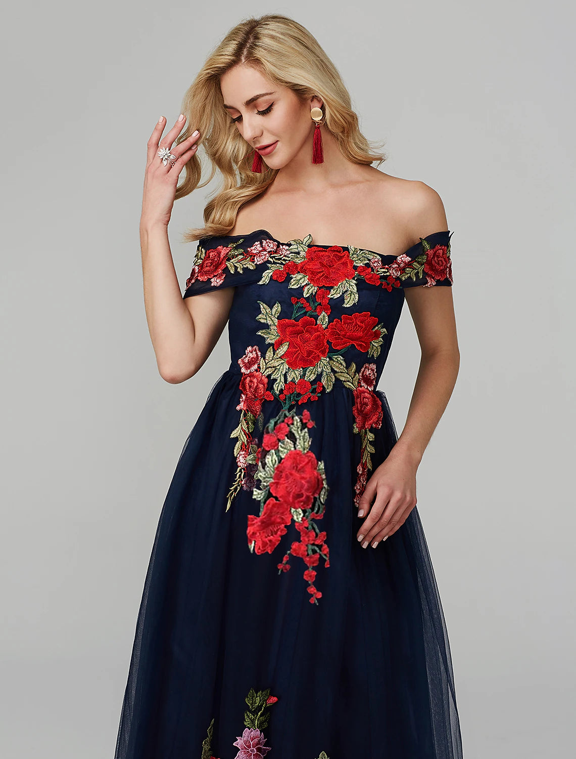 A-Line Hot Dress Wedding Guest Asymmetrical Sleeveless Illusion Neck Tulle with Appliques