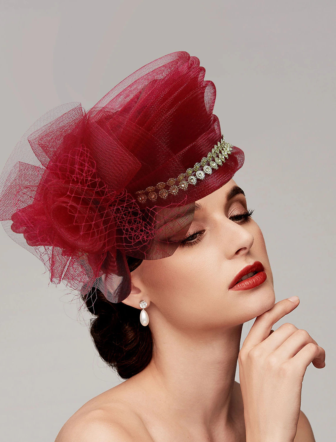 DingJiDress Fascinators Kentucky Derby Hat Headwear Feathers Net Bucket Hat Wedding Special Occasion Ladies Day Melbourne Cup Cocktail With Bows Cap Headpiece Headwear