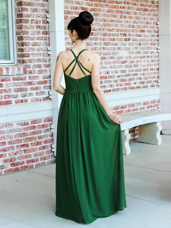 Chiffon Tie Back Bridesmaid Dresses With Ruffles Slit