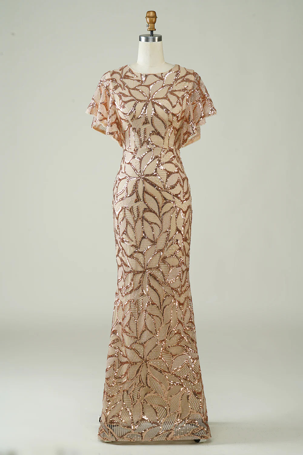 DingJiDress Champagne Sequins Long Prom Dress with Slit Back