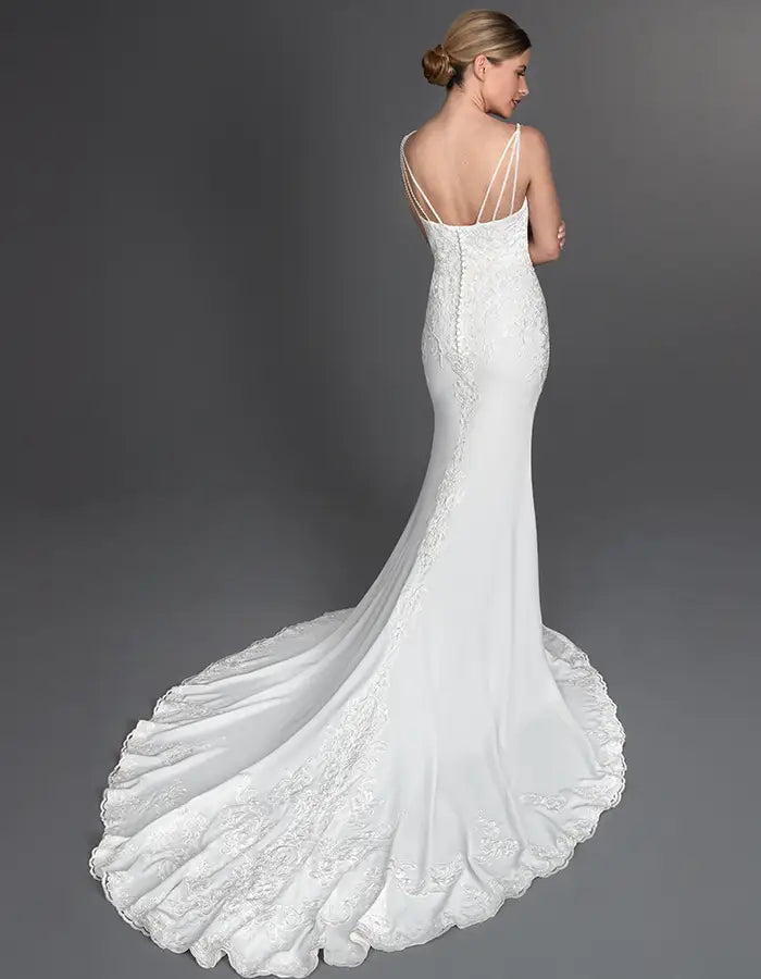 DingJiDress an ornate lace sheath gown with beaded straps