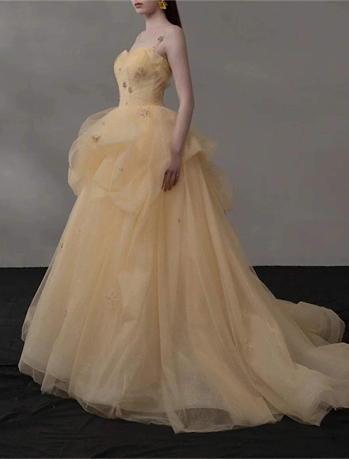 Ball Gown Quinceanera Dresses Princess Dress Performance Sweet 16 Court Train Sleeveless Spaghetti Strap Tulle with Appliques