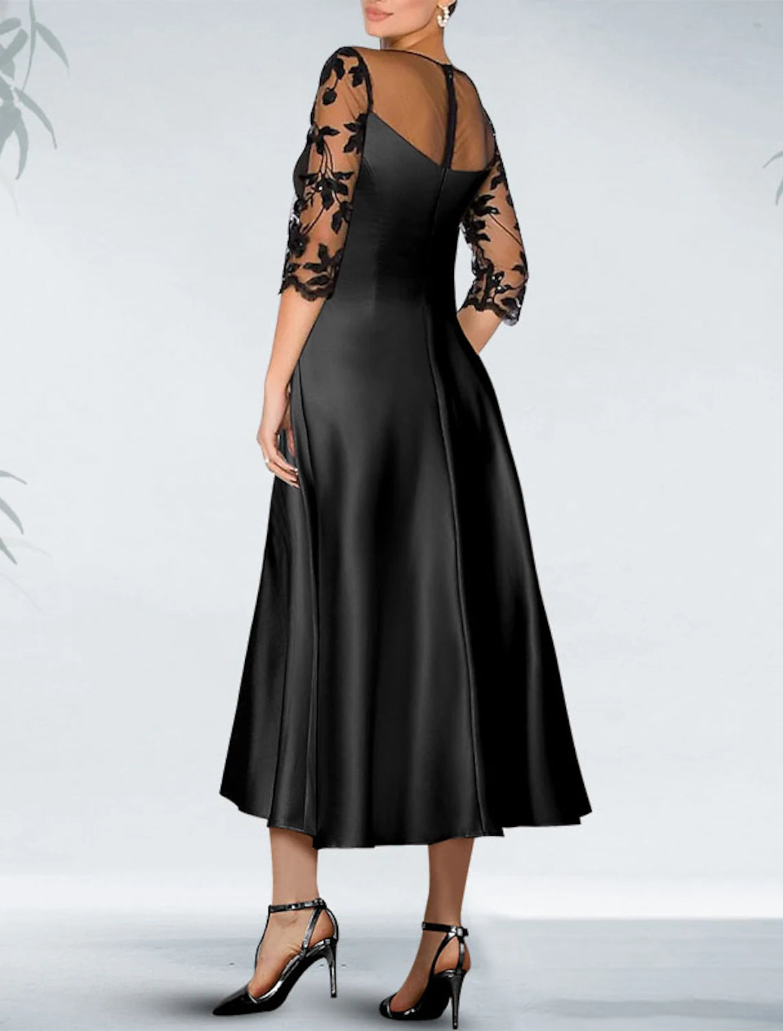 A-Line Cocktail Dresses Elegant Dress Formal Wedding Guest Knee Length 3/4 Length Sleeve Off Shoulder Pocket Satin with Beading Appliques Pocket