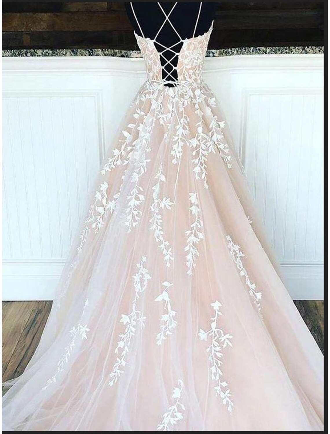 A-Line Prom Dresses Elegant Dress Engagement Floor Length Sleeveless Spaghetti Strap Tulle with Pleats Appliques