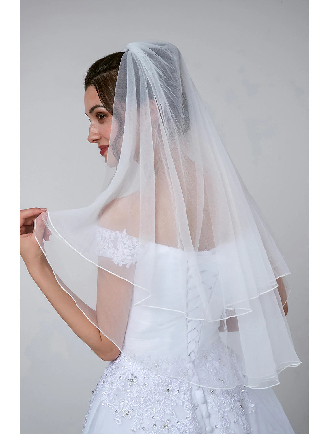 DingJiDress Two-tier Classic & Timeless / Glamorous & Dramatic Wedding Veil Elbow Veils with Solid Tulle