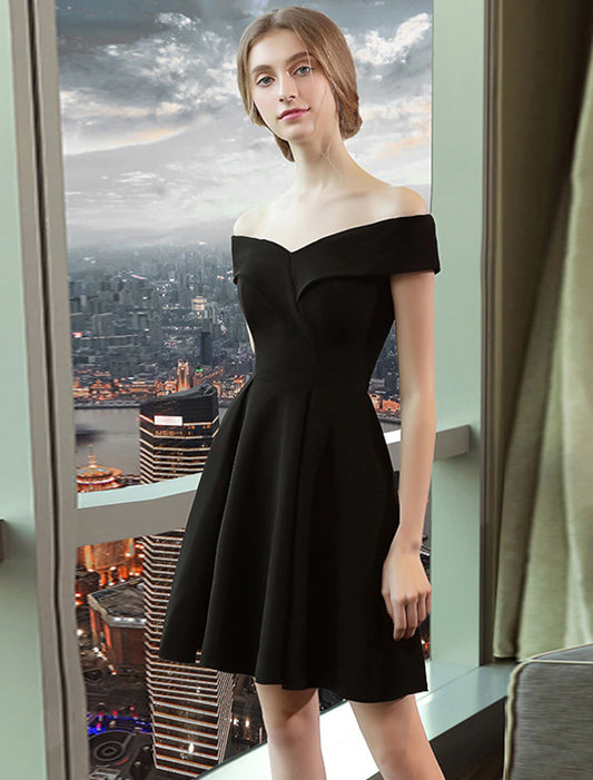A-Line Cocktail Dresses Vintage Dress Homecoming Graduation Knee Length Short Sleeve Off Shoulder Spandex with Sleek