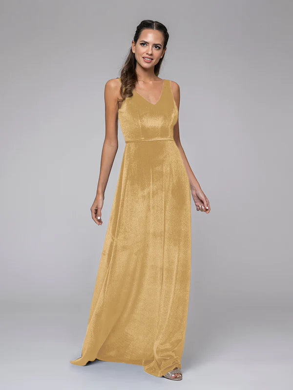DingJiDress Sleeveless V-neck Velvet Maxi Dress Bridesmaid Dresses