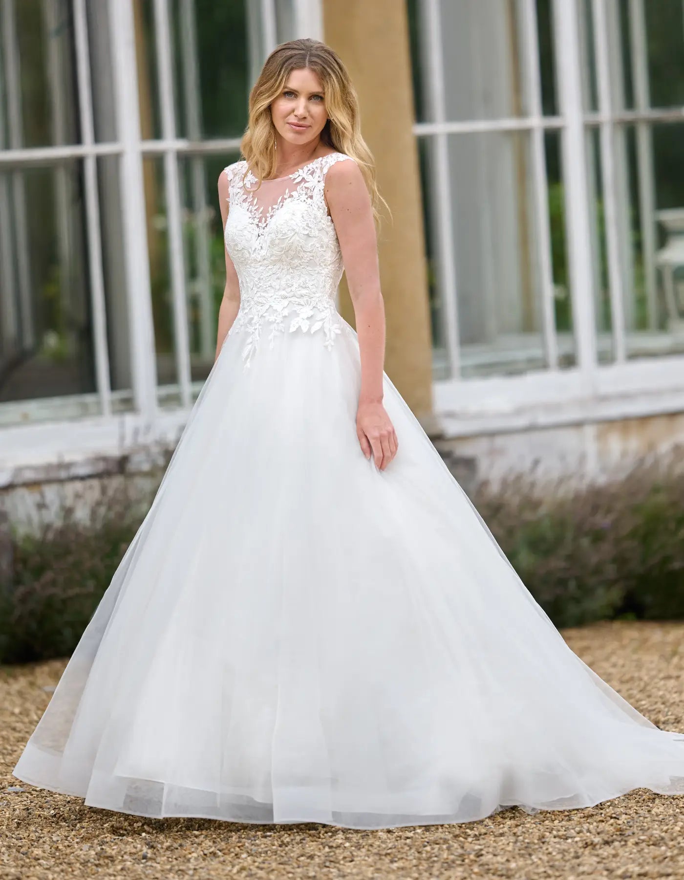 a simple a-line with illusion neckline