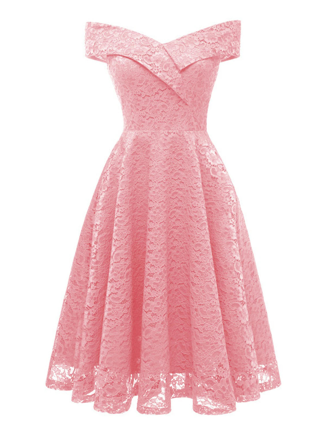 A-Line WE Party Dress Holiday Graduation Knee Length Short Sleeve Off Shoulder Bridesmaid Dress Lace with Pleats