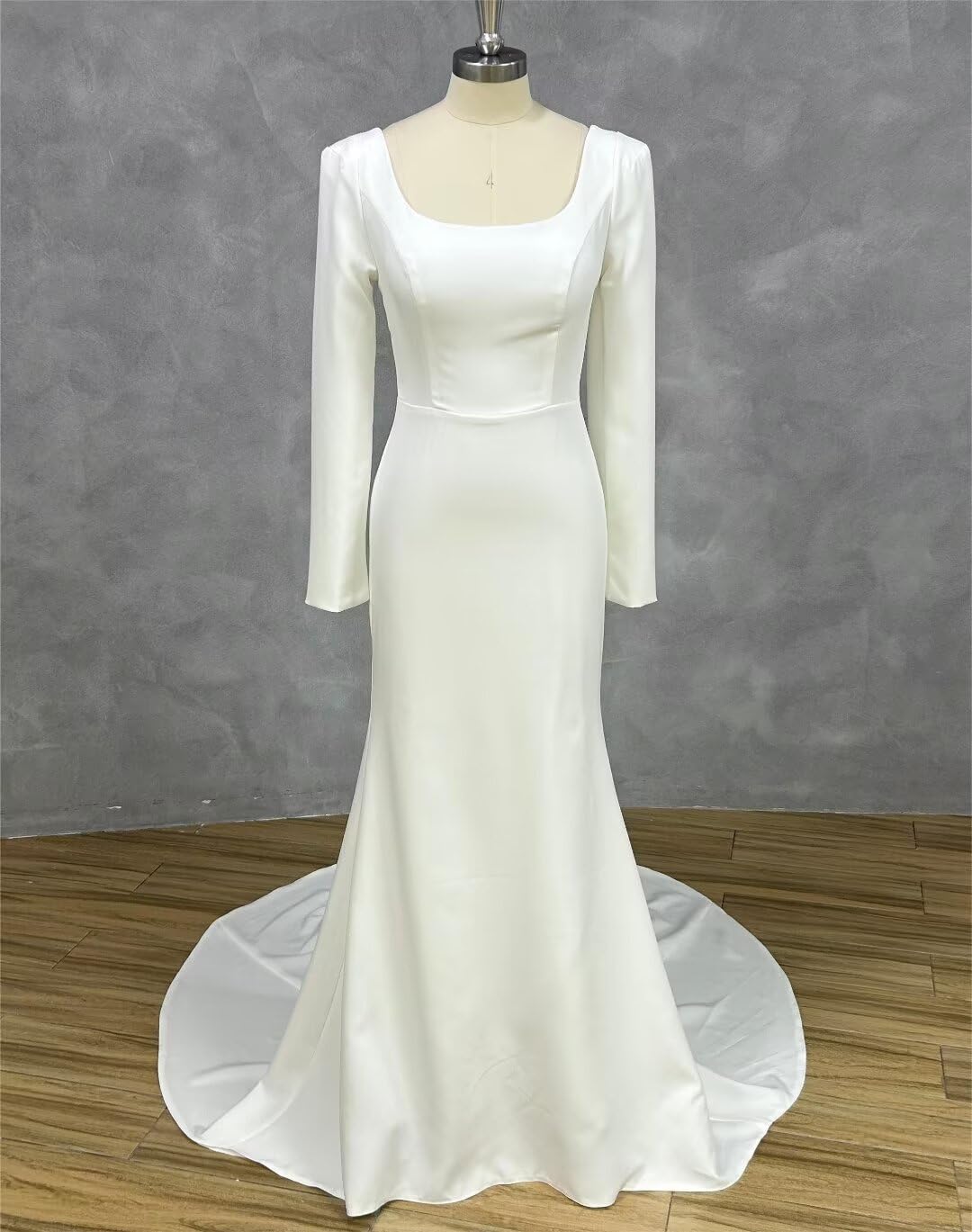 DingJiDress Wedding Dress Long Sleeves Mermaid Satin Square Neck Trailing Formal Women's Dresses