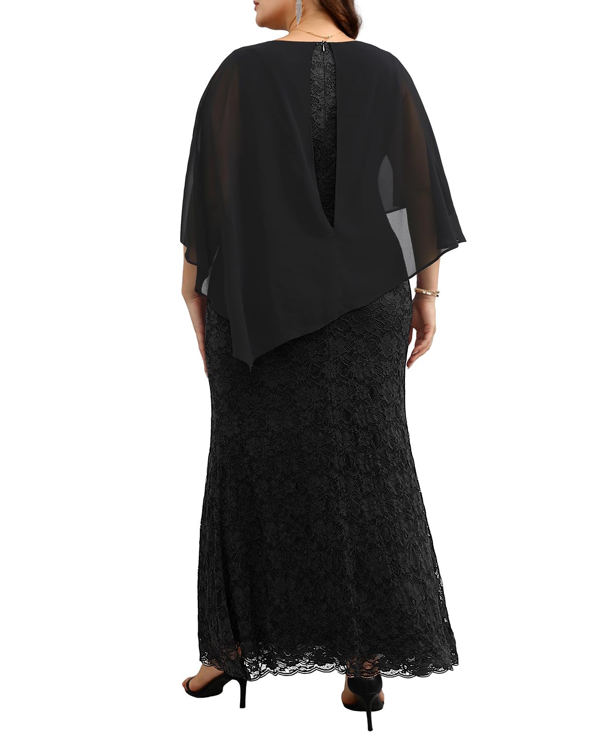 DingJiDress Mother of the Groom / Bride Dresses Plus Size Cape Dress with Chiffon Overlay Gown Lace Long Mermaid Dresses Formal Dresses Wedding Guest Dress