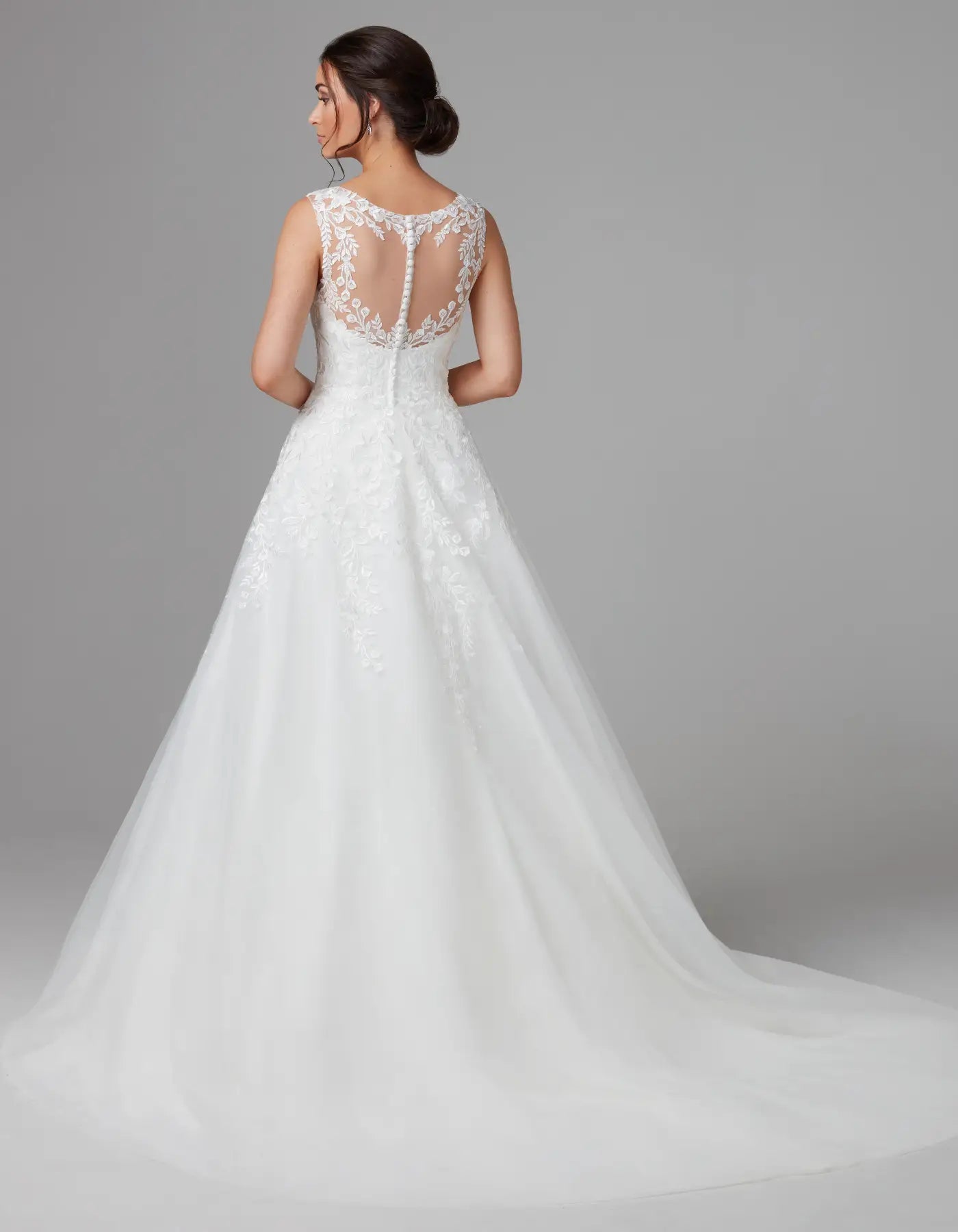 DingJiDressa sparkle-free a-line with lace illusion back