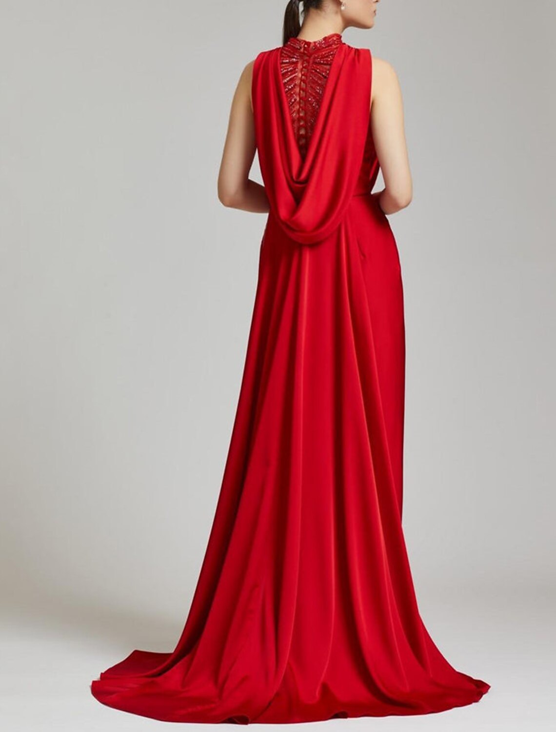 Mermaid / Trumpet Evening Gown Elegant Dress Formal Christmas Court Train Sleeveless Cowl Neck Satin with Ruched Slit