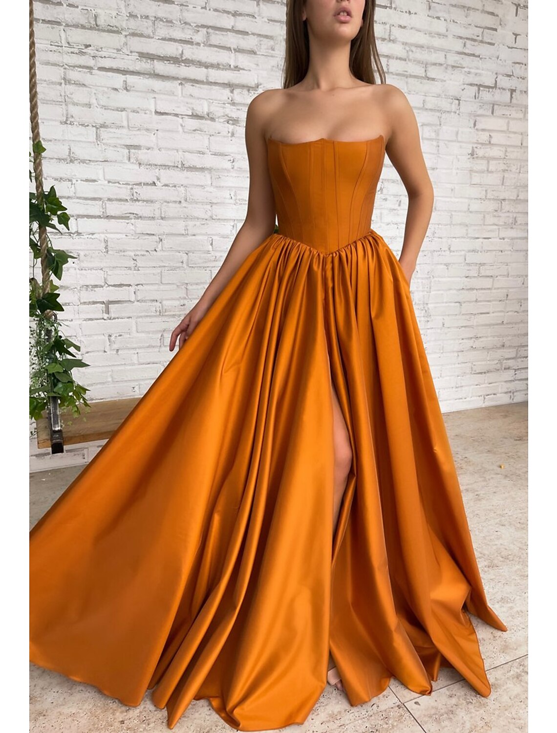 Ball Gown Evening Gown Corsets Dress Engagement Formal Evening Sweep / Brush Train Sleeveless Strapless Satin