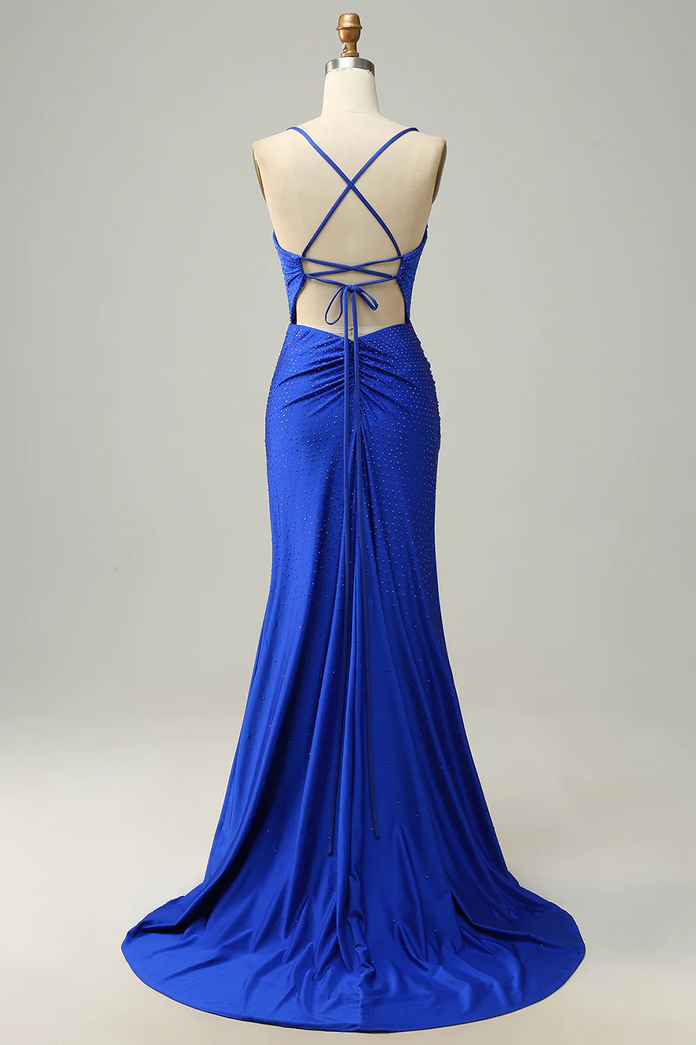 DingJiDress Mermaid Spaghetti Straps Royal Blue Long Prom Dress with Beading