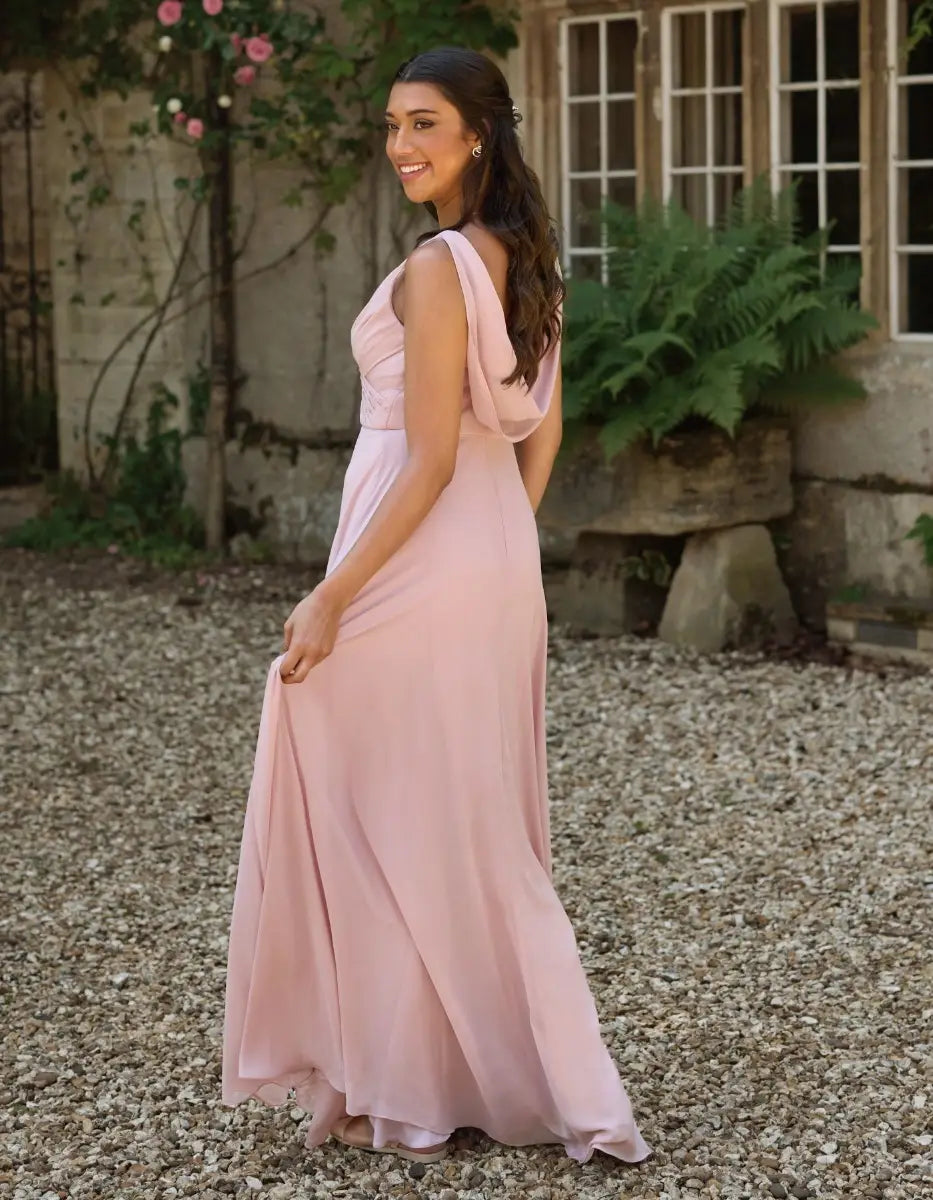 a gorgeous pleated bodice with an unexpected romantic cowl back