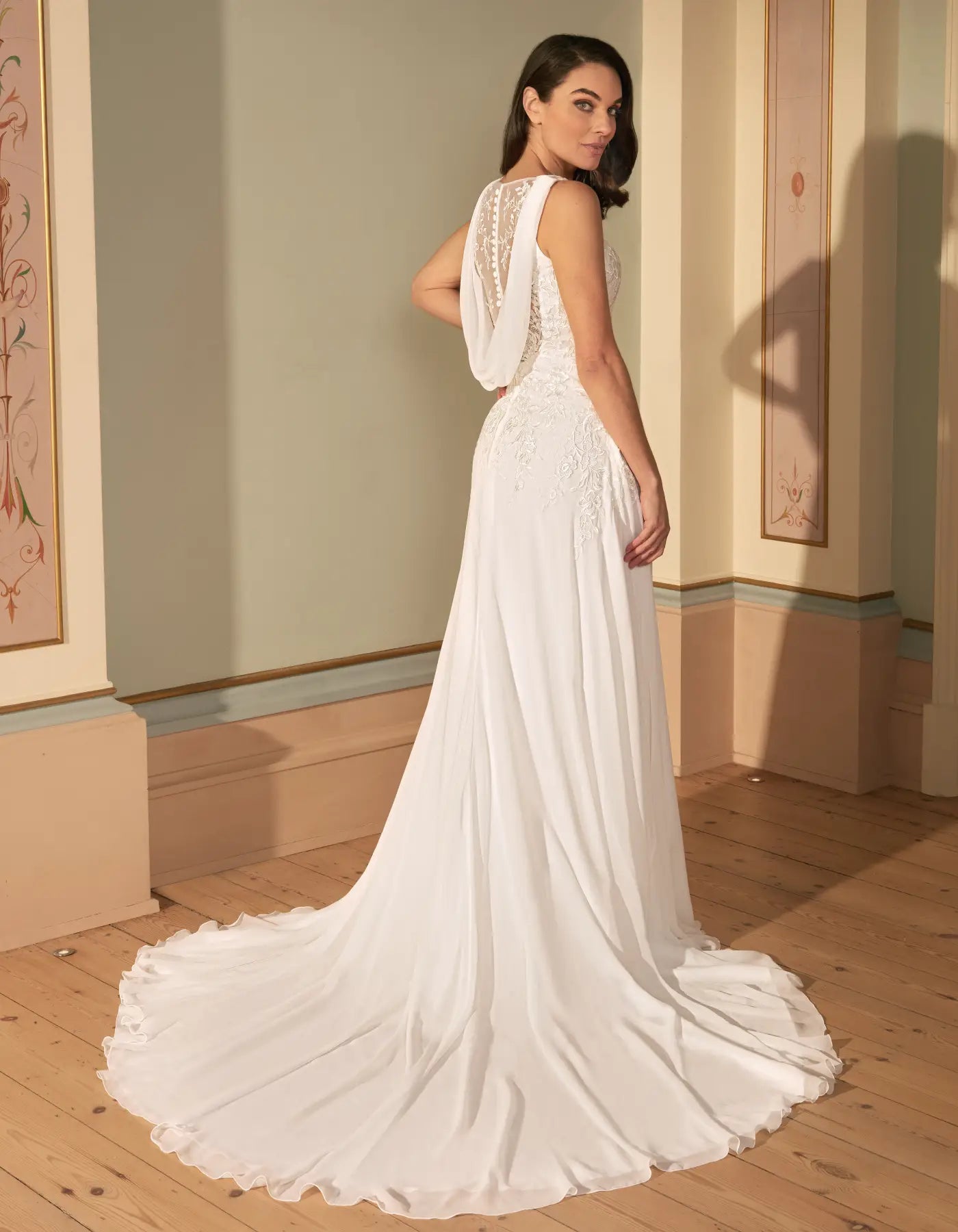 DingJiDress a lightweight lace a-line with striking cowl back Wedding Dresses