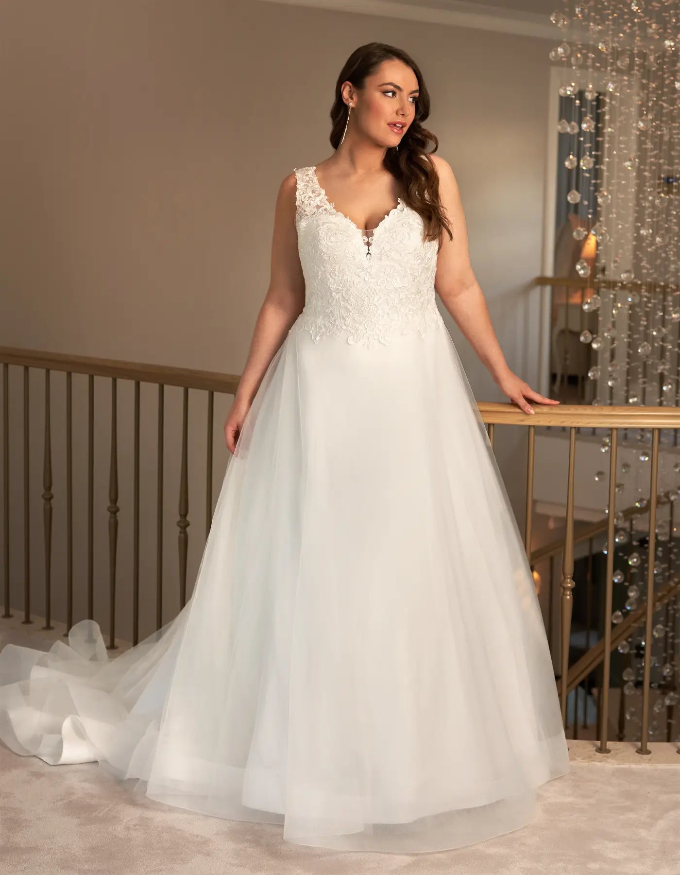 DingJiDress a tulle a-line with matte lace bodice and straps