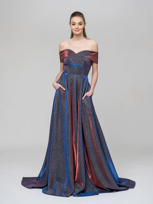 DingJiDress A Line Off The Shoulder Long Prom Dresses With Pockets