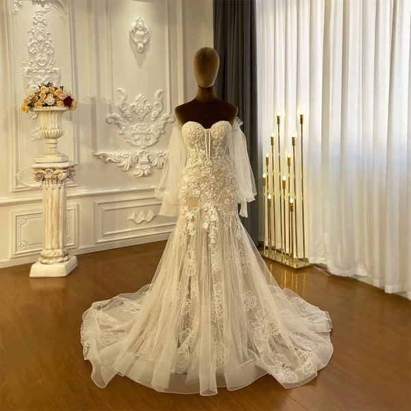 DingJiDress Long Sleeve Off The Shoulder Lace Mermaid Wedding Dresses