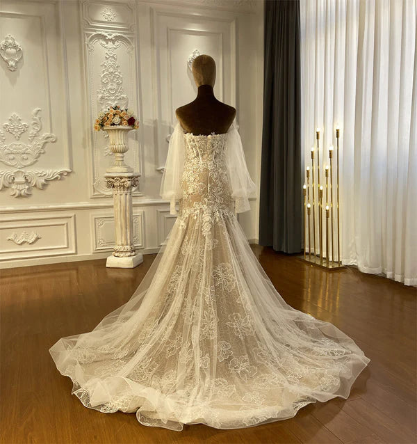 DingJiDress Long Sleeve Off The Shoulder Lace Mermaid Wedding Dresses