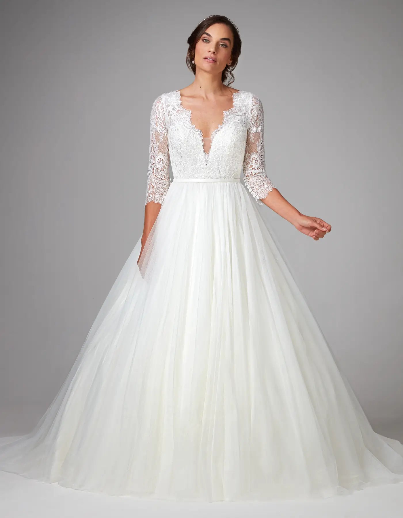 DingJiDress an eye-catching ball gown with romantic lace sleeves