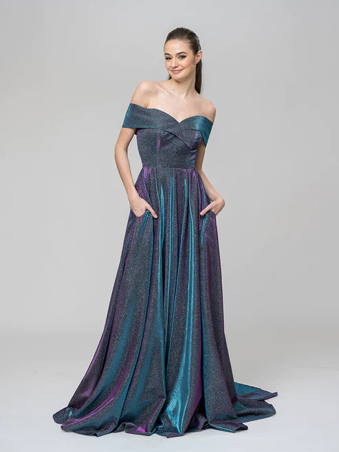 DingJiDress Sweetheart Metallic Glitter A Line Off the Shoulder Prom Dresses