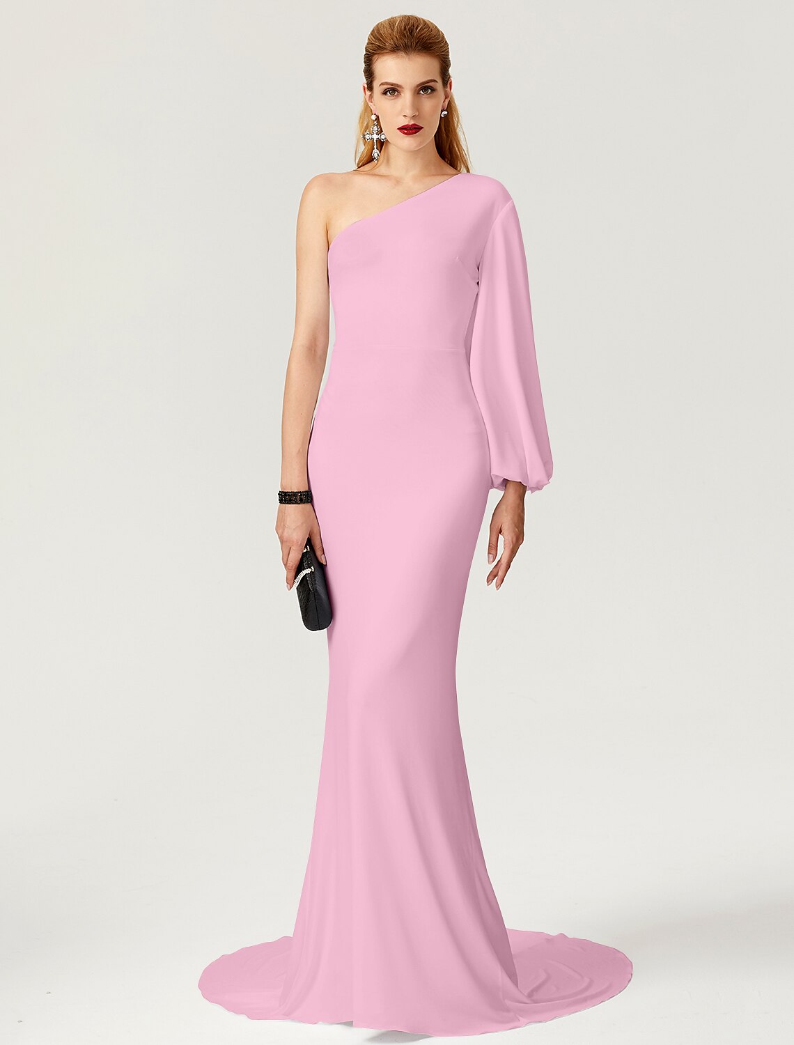 Mermaid / Trumpet Celebrity Style Dress Engagement Formal Evening Court Train Long Sleeve One Shoulder Jersey with Pleats