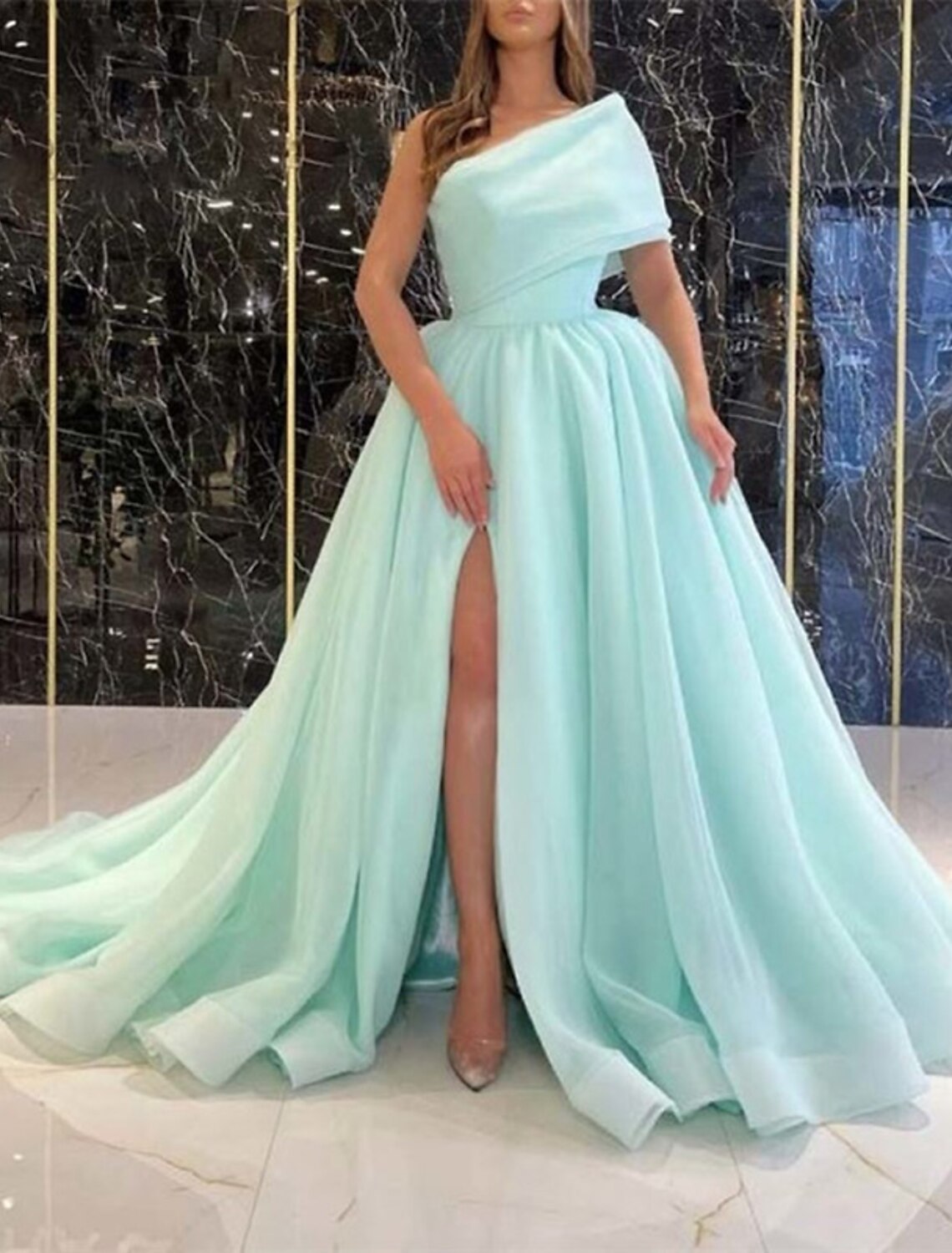 Ball Gown Evening Gown Celebrity Style Dress Wedding Guest Birthday Court Train Sleeveless One Shoulder Wednesday Addams Family Organza