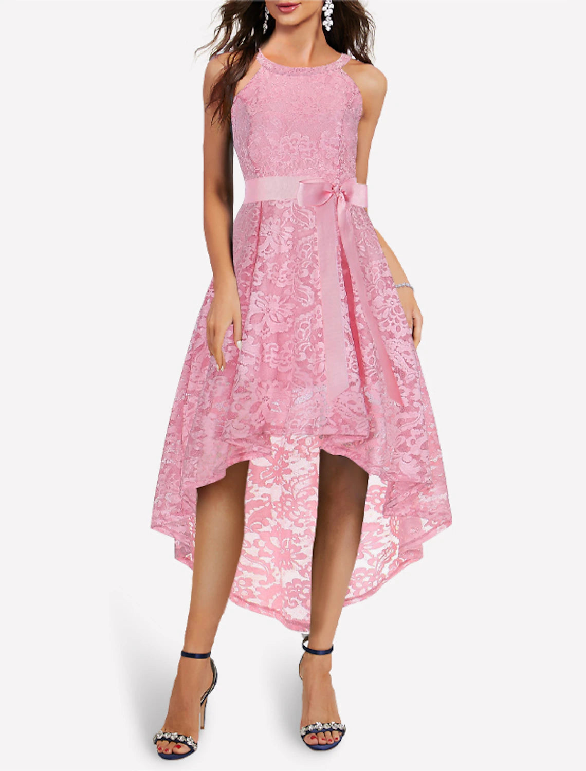 A-Line Special Occasion Dresses Hot Dress Homecoming Graduation Asymmetrical Sleeveless Halter Neck Lace with Sash / Ribbon Bow(s)