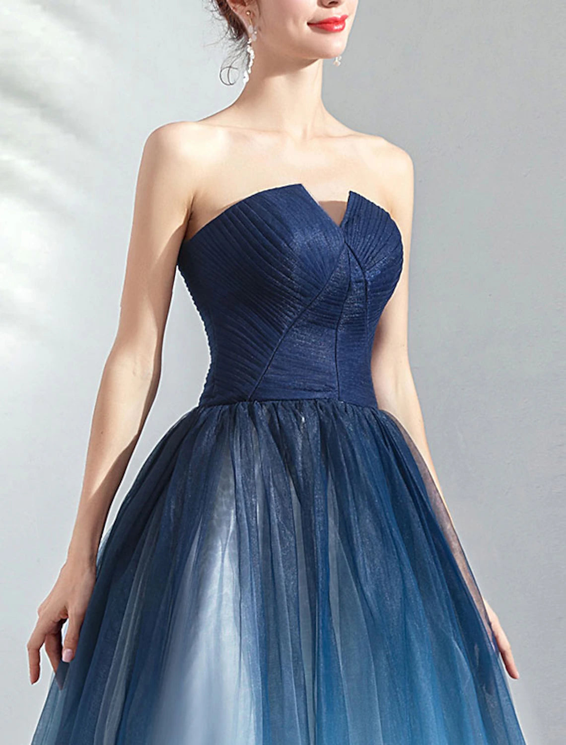 Ball Gown Color Block Prom Formal Evening Dress Strapless Sleeveless Floor Length Tulle with Pleats Ruched