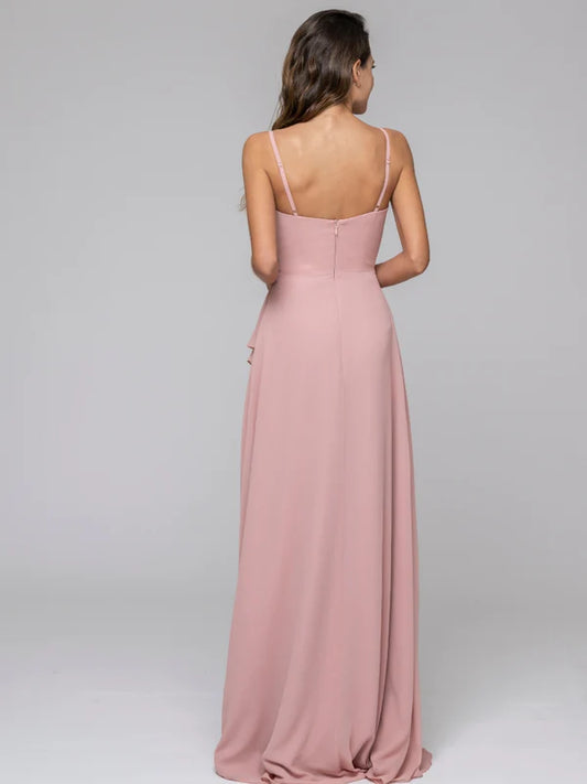 Ruffles Spaghetti Strap Sweetheart Chiffon Bridal Party Dresses