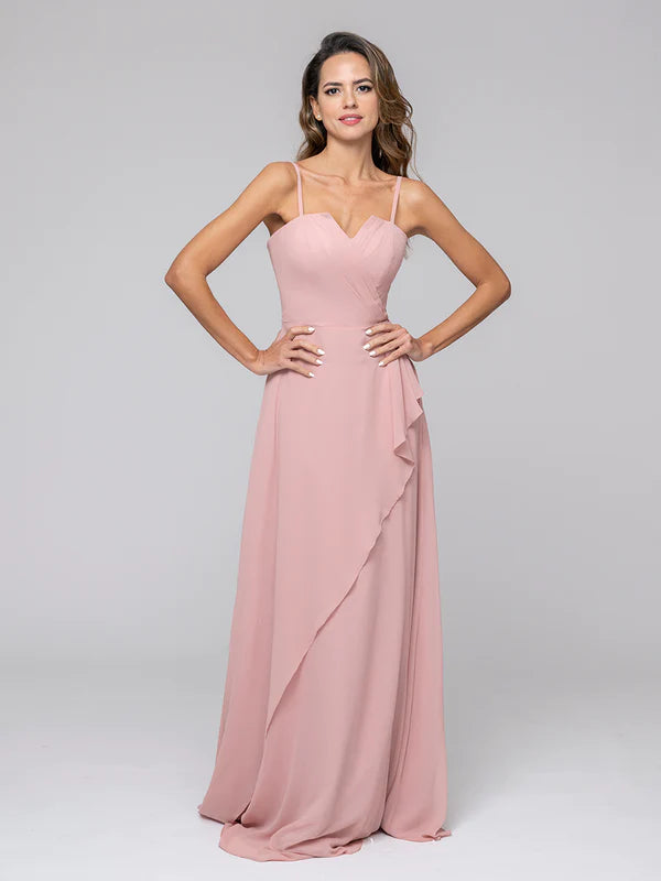 Ruffles Spaghetti Strap Sweetheart Chiffon Bridal Party Dresses