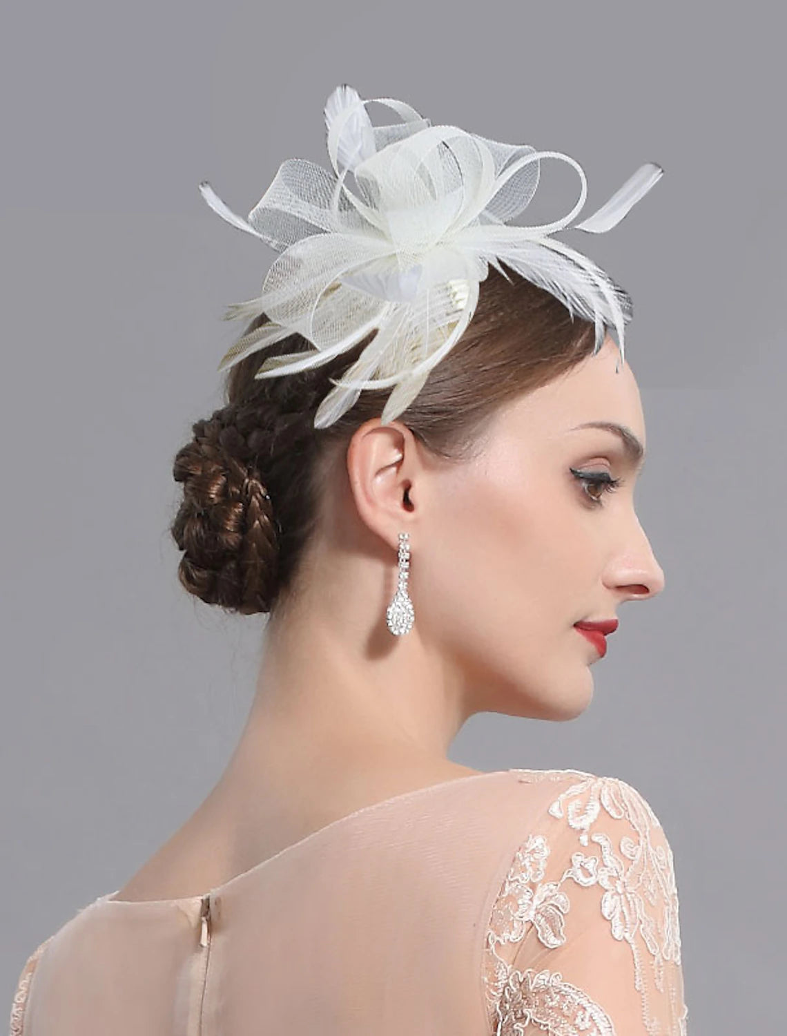 DingJiDress Feather / Net Fascinators / Headwear with Floral 1PC Wedding / Ladies Day / Melbourne Cup Headpiece