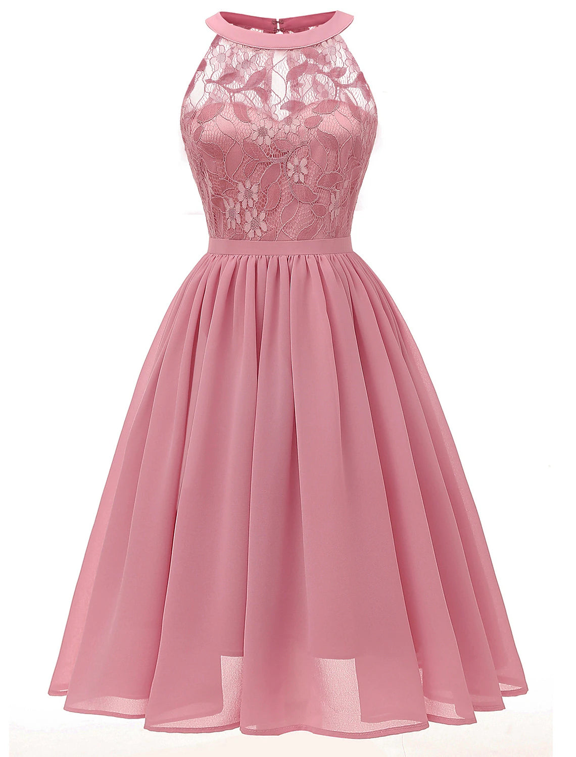 A-Line Cocktail Dresses Vintage Dress Graduation Party Wear Knee Length Sleeveless Jewel Neck Lace with Lace