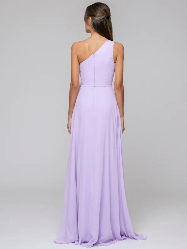 DingJiDress One Shoulder Slit Chiffon Bridesmaid Dresses With Sash Bridesmaid Dresses