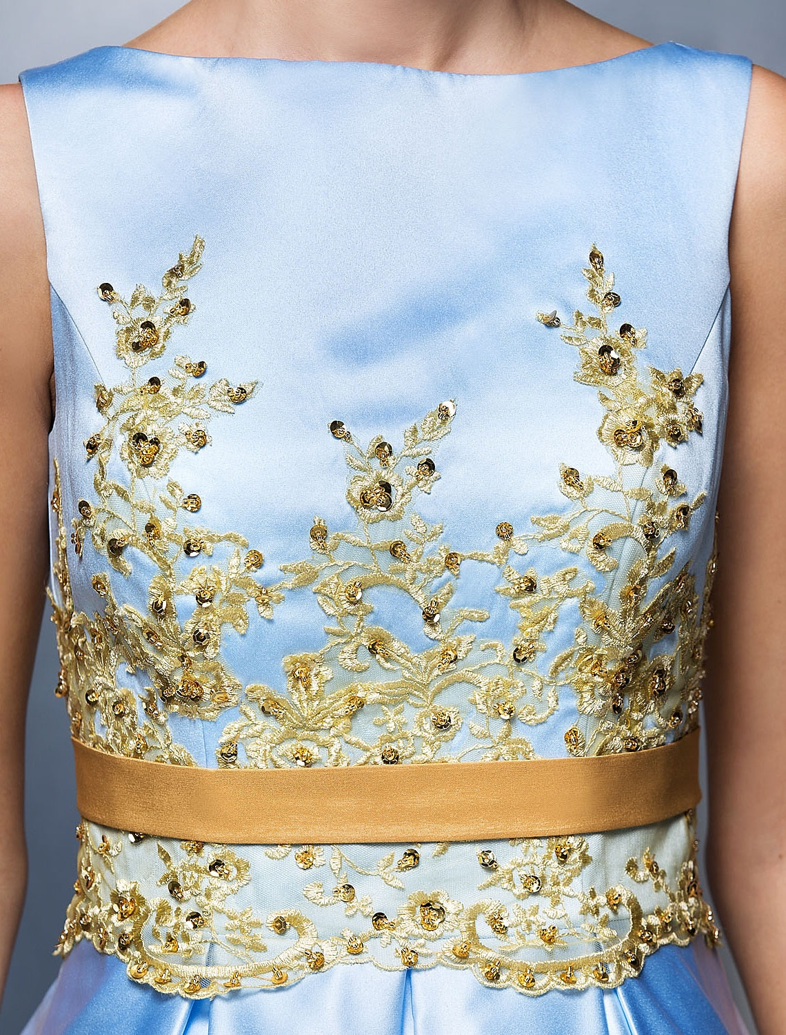 A-Line Cocktail Dresses Party Dress Wedding Guest Tea Length Sleeveless Jewel Neck Satin V Back with Pleats Appliques