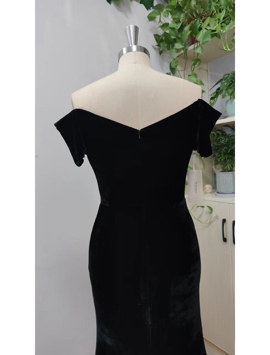 Mermaid / Trumpet Evening Gown Celebrity Style Dress Prom Formal Evening Sweep / Brush Train Short Sleeve V Neck Velvet with Sleek