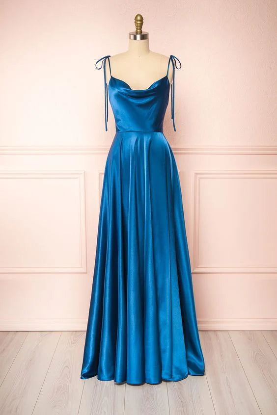 DingJiDress Sexy Satin Straps Sleeveless Split Front Prom Dress