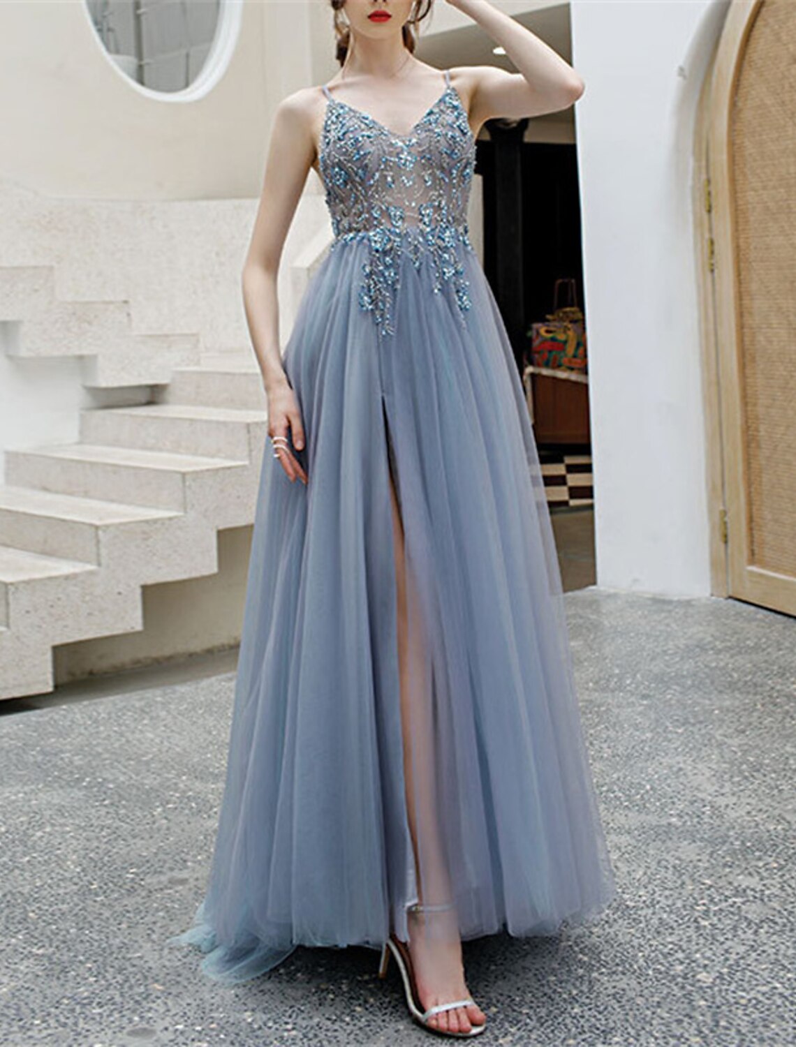 A-Line Quinceanera Dresses Luxurious Dress Prom Sweet 16 Floor Length Sleeveless Spaghetti Strap Polyester with Crystals