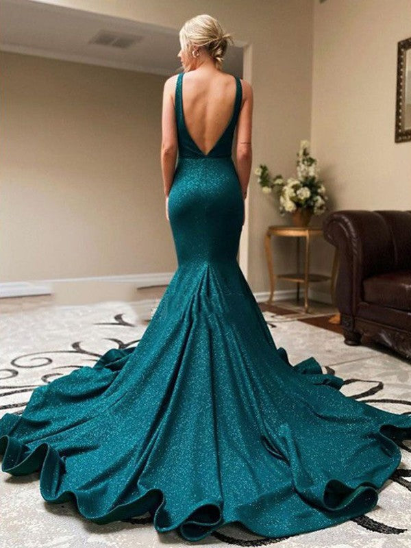 Trumpet/Mermaid Ruffles V-neck Sleeveless Sweep/Brush Train Dresses