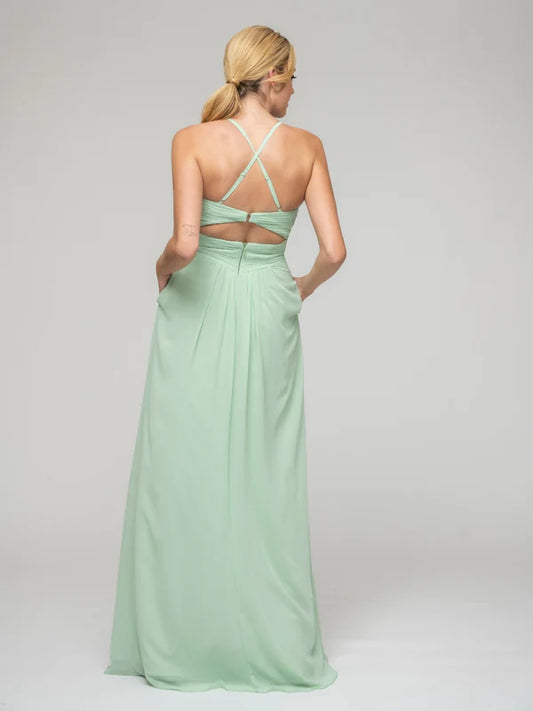Chiffon Sweetheart Pocket Bridesmaid Dresses With Crisscross Back